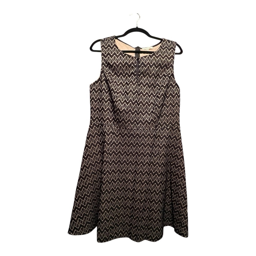 Monteau Black and Cream Patterned Key Hole Neck Sleeveless Dress | Size 1X